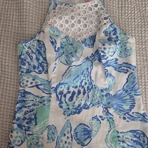 Lilly Pulitzer Sleeveless Sea Shell Print Halter Top in Blue & Aqua
